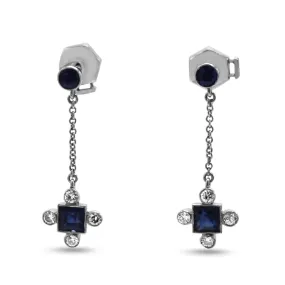 French Sapphire & Diamond Drop Earrings Circa 1940's
