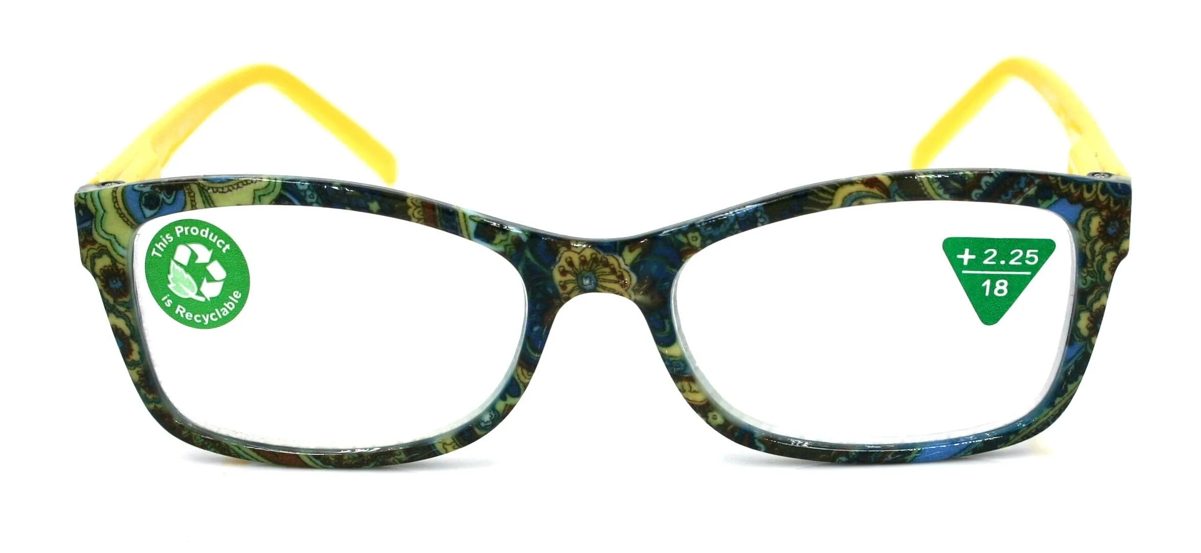Frida, (Premium) Reading Glasses, High End Readers  1.25 ..  3 Magnifying Eyeglasses, Square Optical Frame (Yellow) Paisley. NY Fifth Avenue