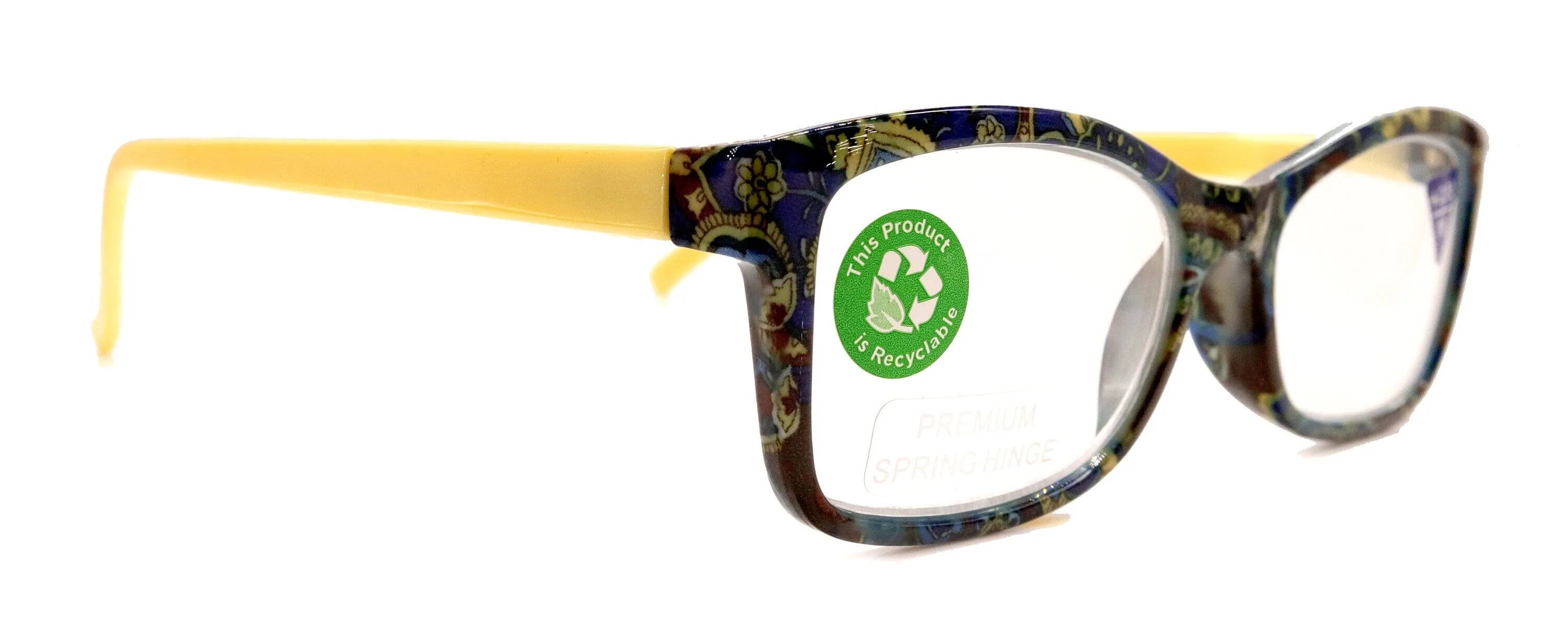 Frida, (Premium) Reading Glasses, High End Readers  1.25 ..  3 Magnifying Eyeglasses, Square Optical Frame (Yellow) Paisley. NY Fifth Avenue
