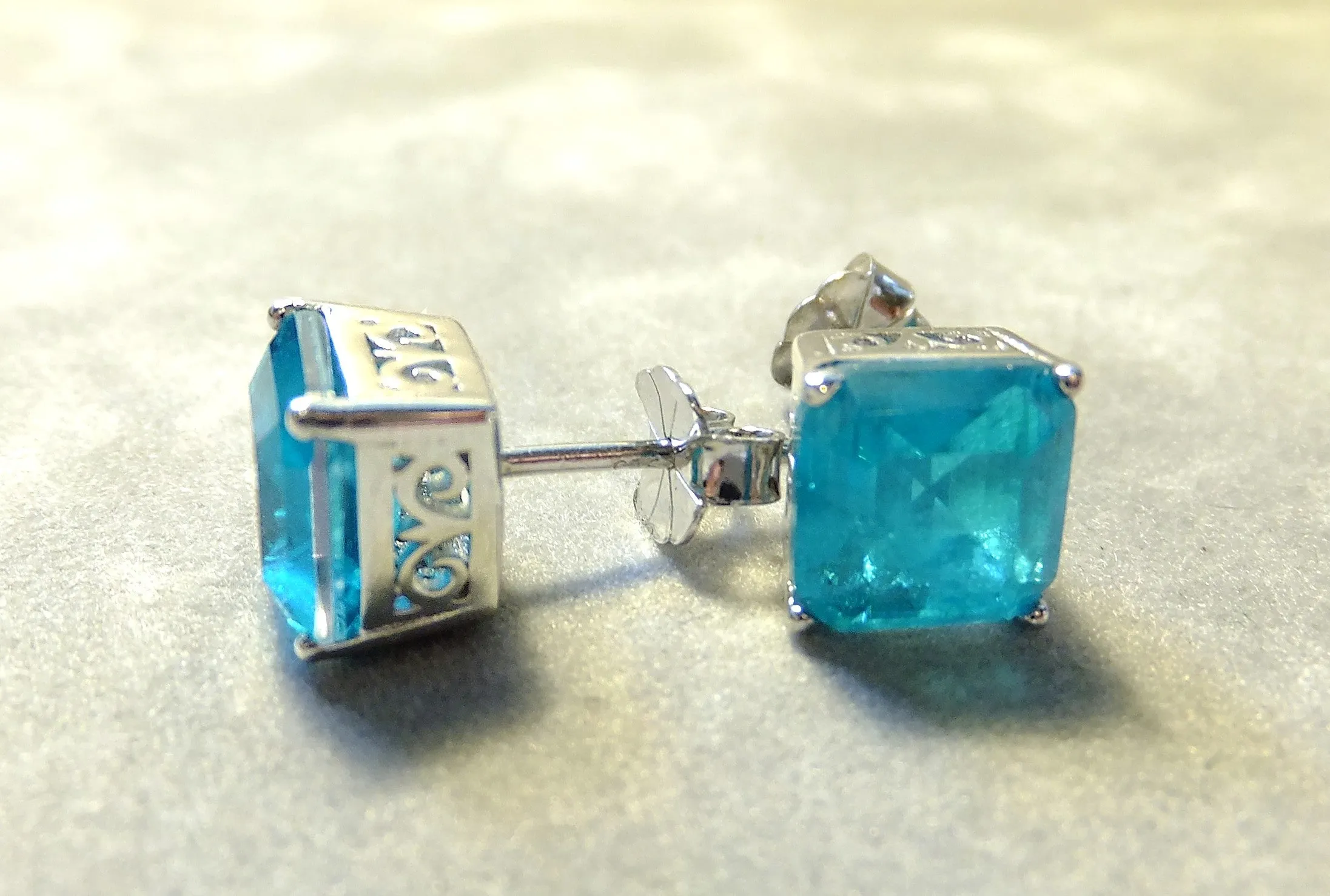 Genuine Neon Aqua Blue Paraiba Tourmaline Stud Earrings in Sterling Silver