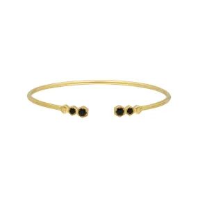 Geometrischer Schwarzer Onyx Offen Armreif in Vergoldetem Sterling Silber