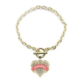 Gold Coral Grandma Pave Heart Charm Toggle Bracelet