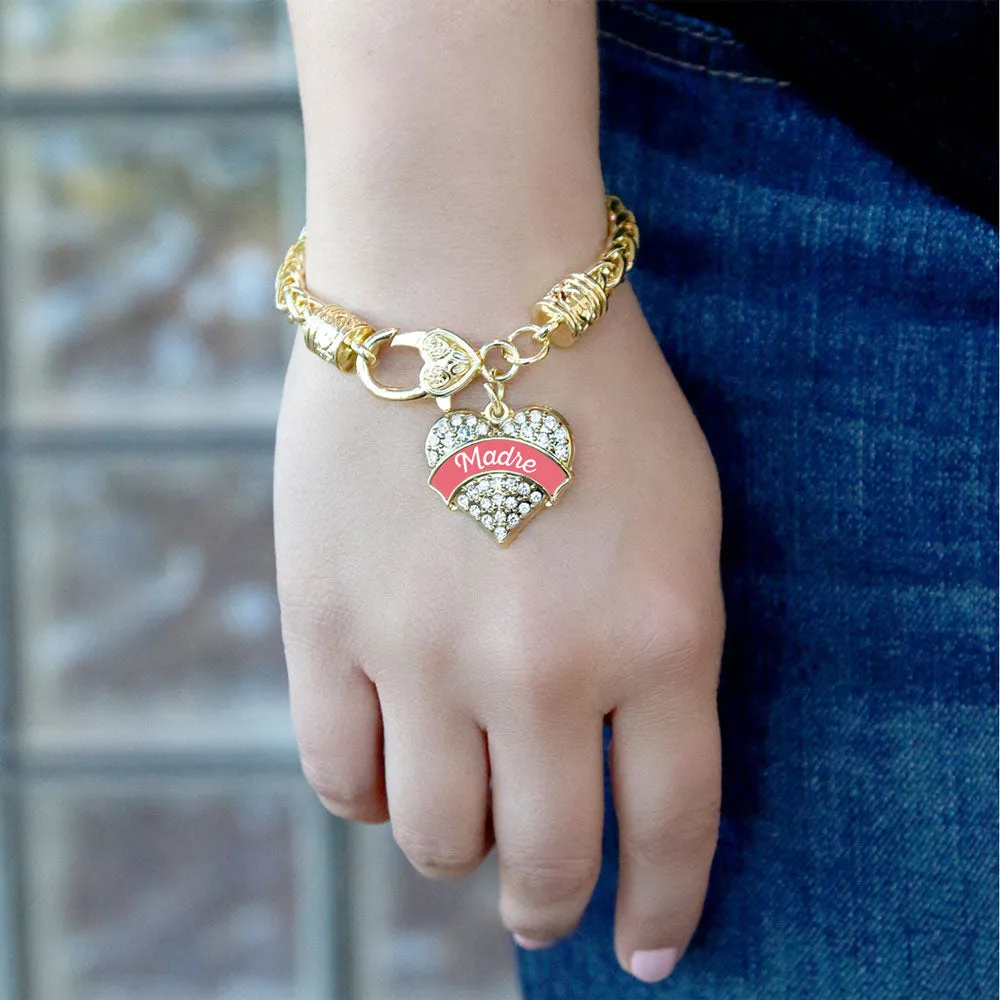 Gold Coral Madre Pave Heart Charm Braided Bracelet