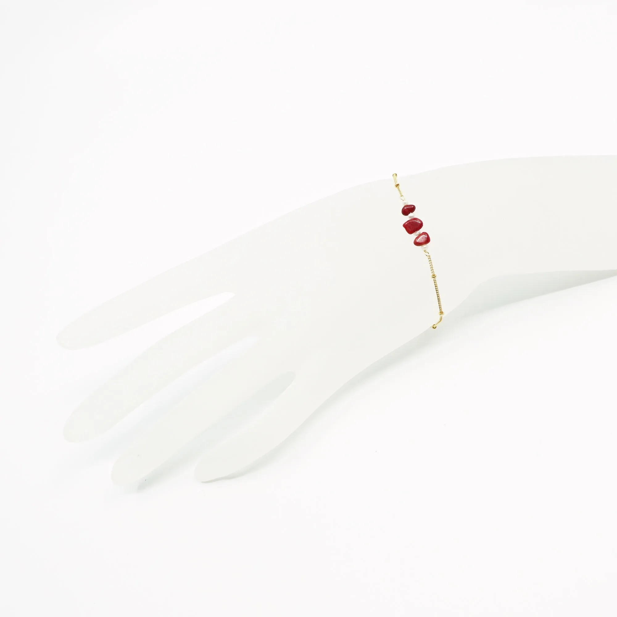 Gold Filled Red Coral Chips and Seed Pearl Bracelet