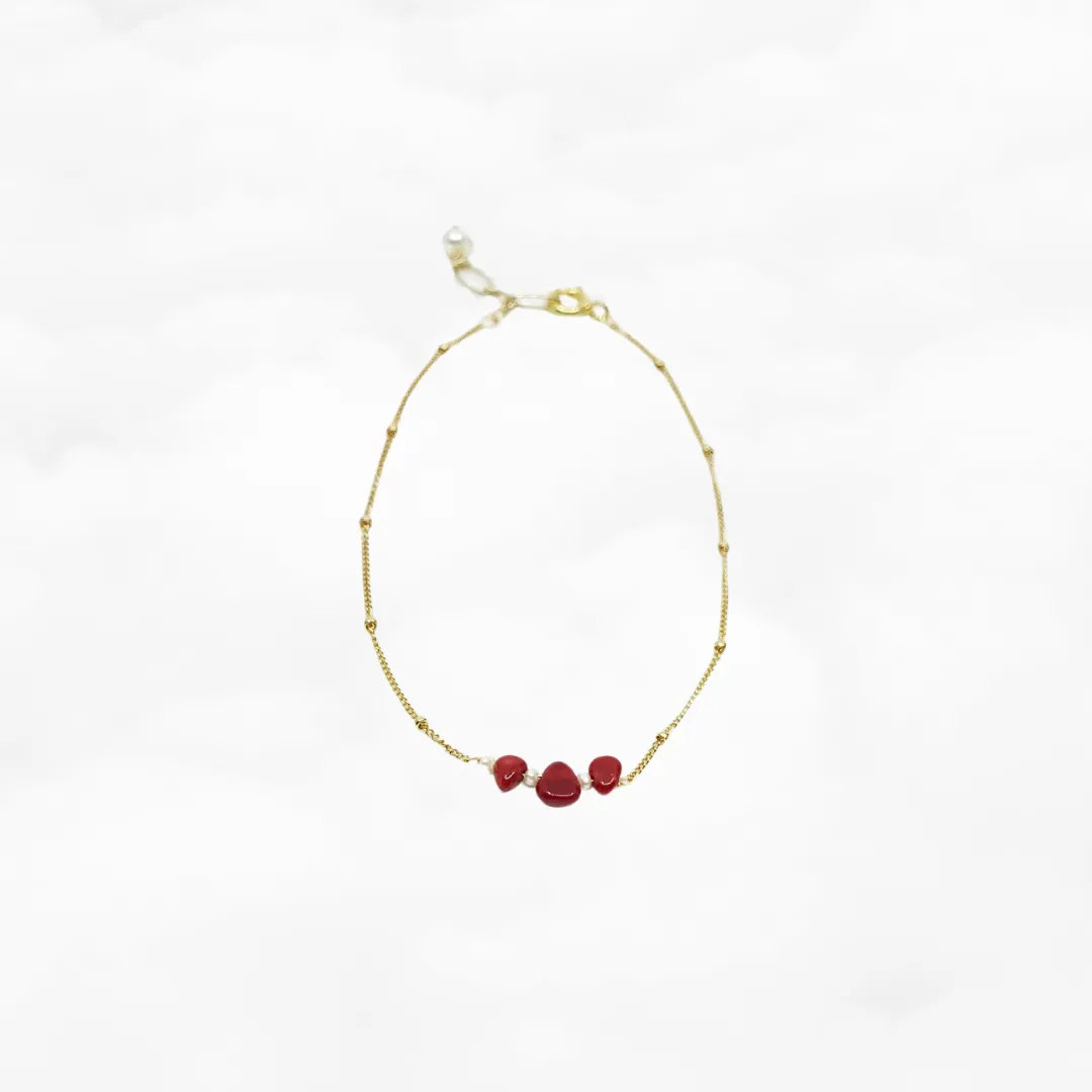 Gold Filled Red Coral Chips and Seed Pearl Bracelet