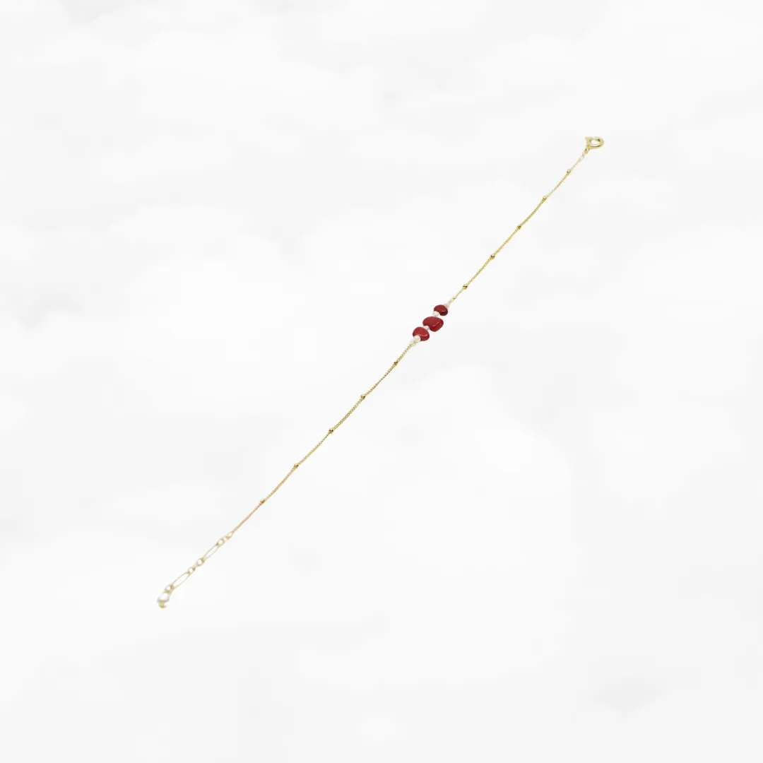 Gold Filled Red Coral Chips and Seed Pearl Bracelet