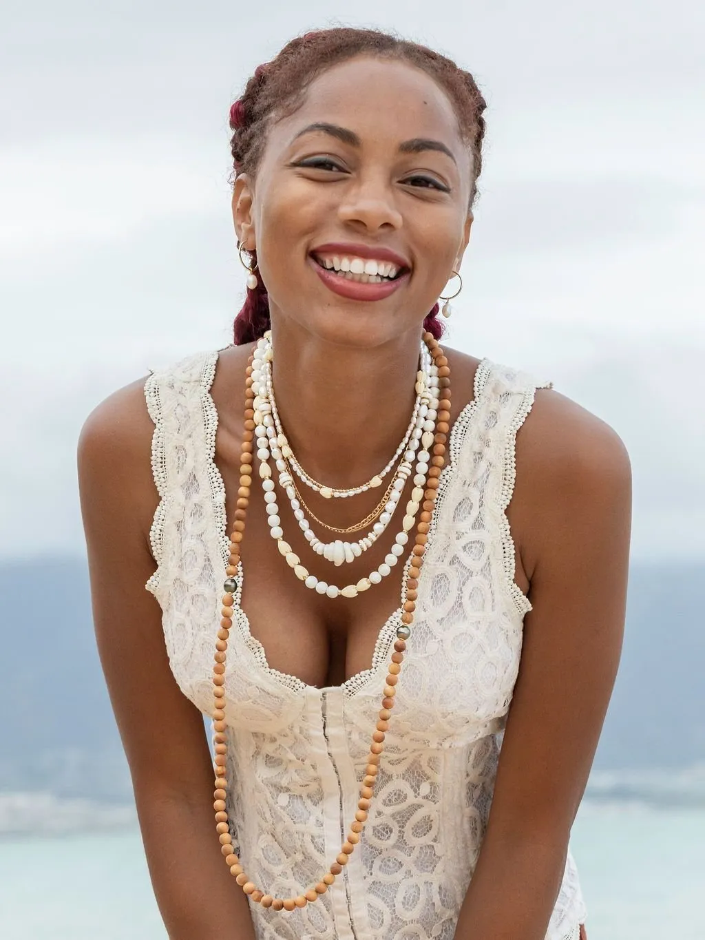 Gold Puka Shell Pearl Bead Necklace - Maka