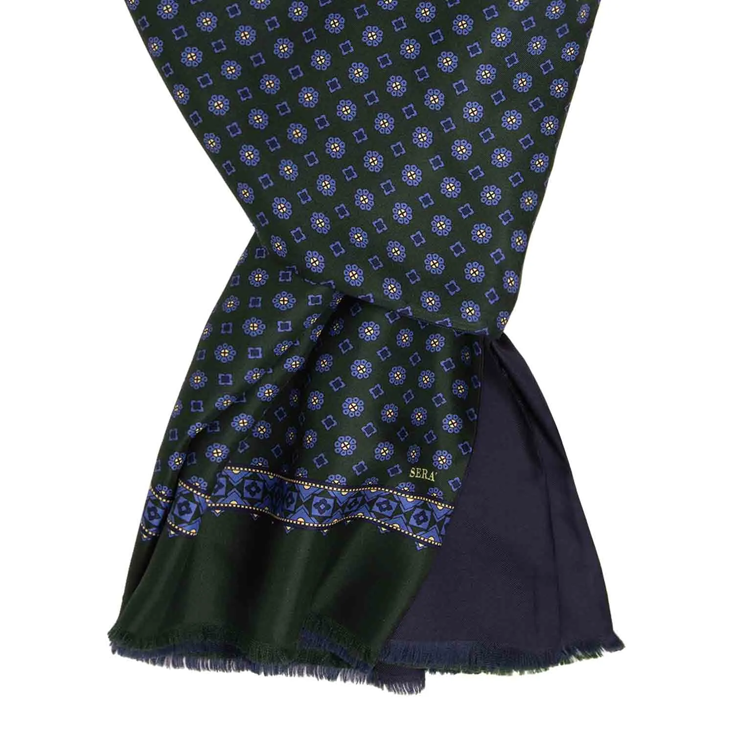 Green with Light Blue Flowers Silk Scarf