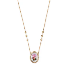 HAND PAINTED PINK MUSHROOMS ON MOTHER OF PEARL NECKLACE