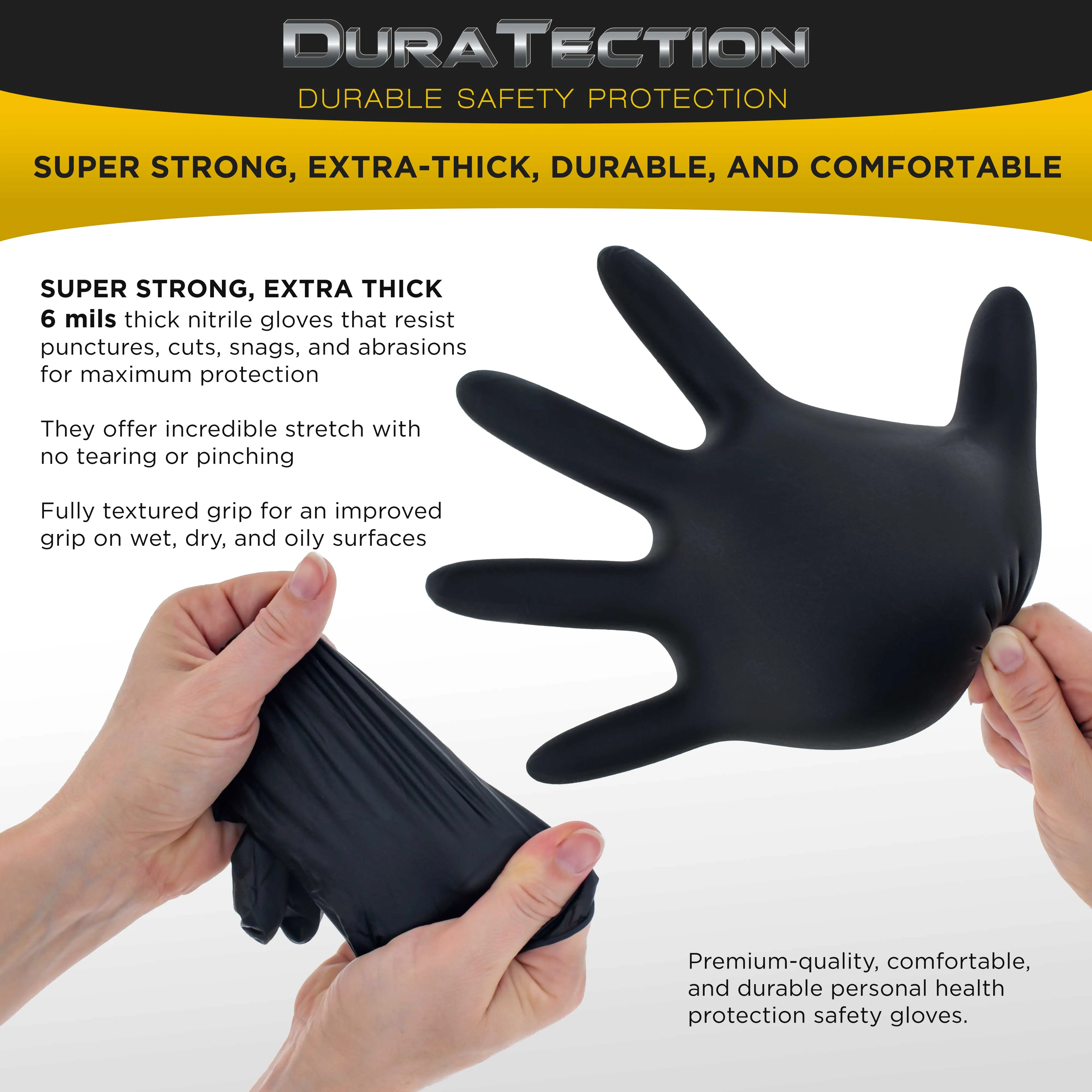 HD Black Nitrile Disposable Gloves, 3 Boxes of 100, Size XX-Large, 6 Mil - Latex Free, Powder Free, Textured Grip, Food Safe