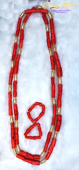 His Emperor Majesty Oba King Extra Long 100% Traditional Coral Beads African Nigerian Embelished Necklace Jewellery Set