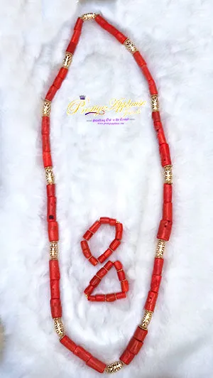 His Emperor Majesty Oba King Extra Long 100% Traditional Coral Beads African Nigerian Embelished Necklace Jewellery Set