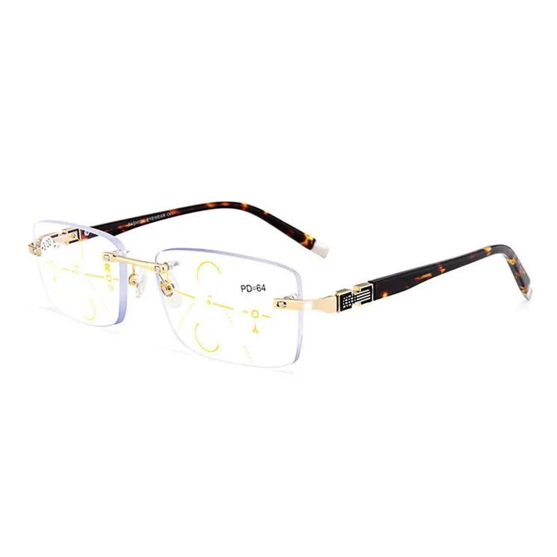 Hotochki Men's Rimless Titanium Alloy Frame Progressive Reading Glasses Anti Blue Light 656