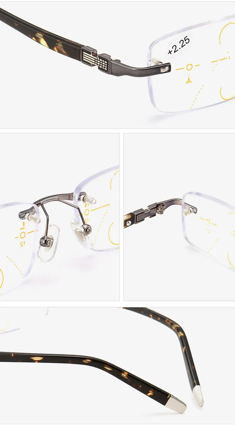 Hotochki Men's Rimless Titanium Alloy Frame Progressive Reading Glasses Anti Blue Light 656