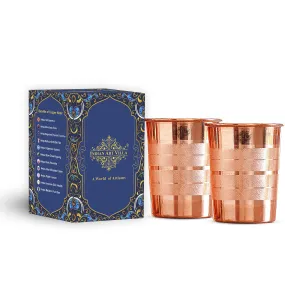INDIAN ART VILLA Pure Copper Plain Glass with Luxury Design, Drinking Serving Water, Yoga Ayurveda, Volume-300 ml, Pack of 2