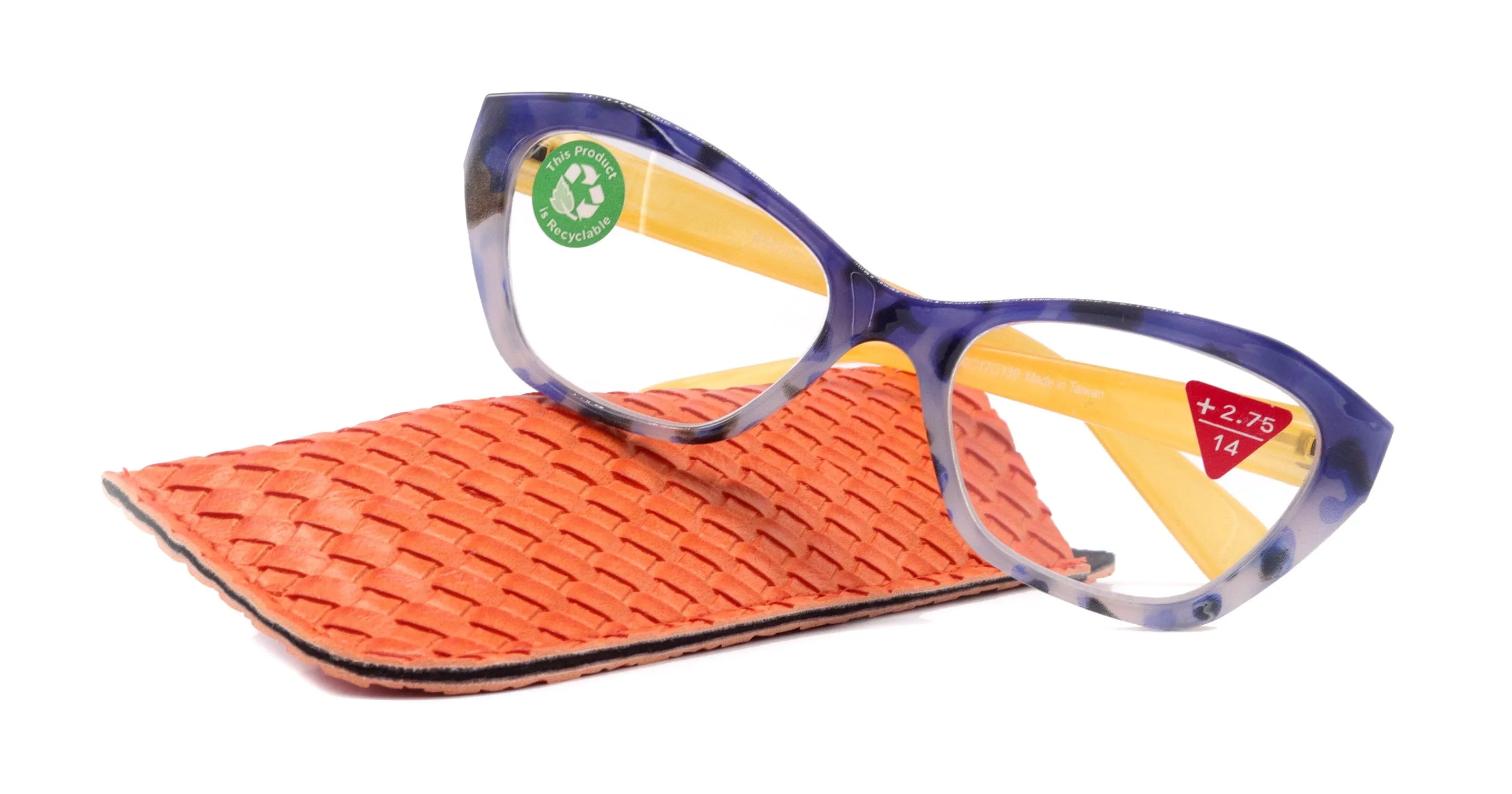 Jane, (Premium) Reading Glasses, High End Readers  1.25.. 3 Magnifying Glasses (Blue, Yellow) Cat Eye, NY Fifth Avenue