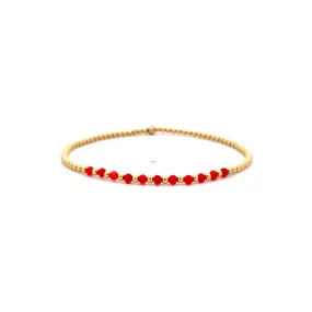 Karen Lazar Stretch 2mm Coral and Yellow Gold Beaded Bracelet Size 6.5