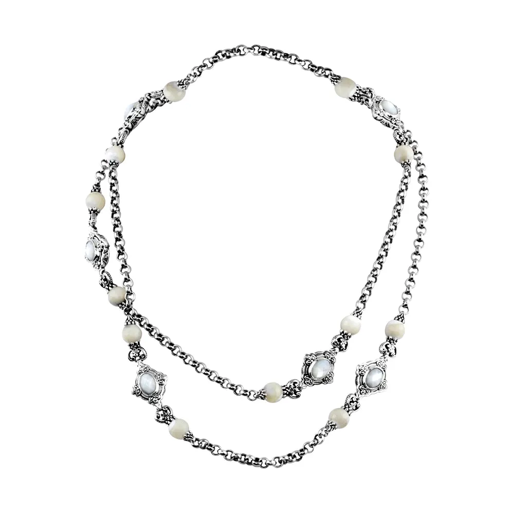 Konstantino Selene Silver Mother of Pearl and Pearl 6-Station Necklace