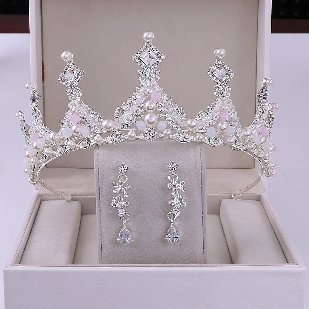 Korean Style Bridal Crown Earring Set