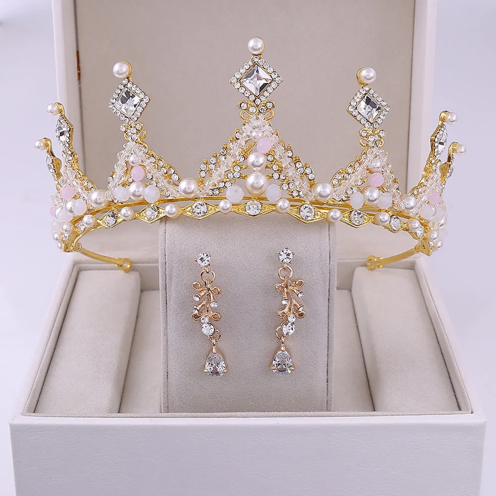 Korean Style Bridal Crown Earring Set