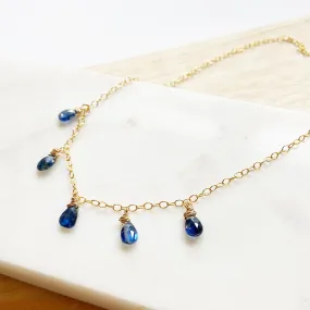 Kyanite Mini Teardrop Necklace in Gold or Silver (16 inches)
