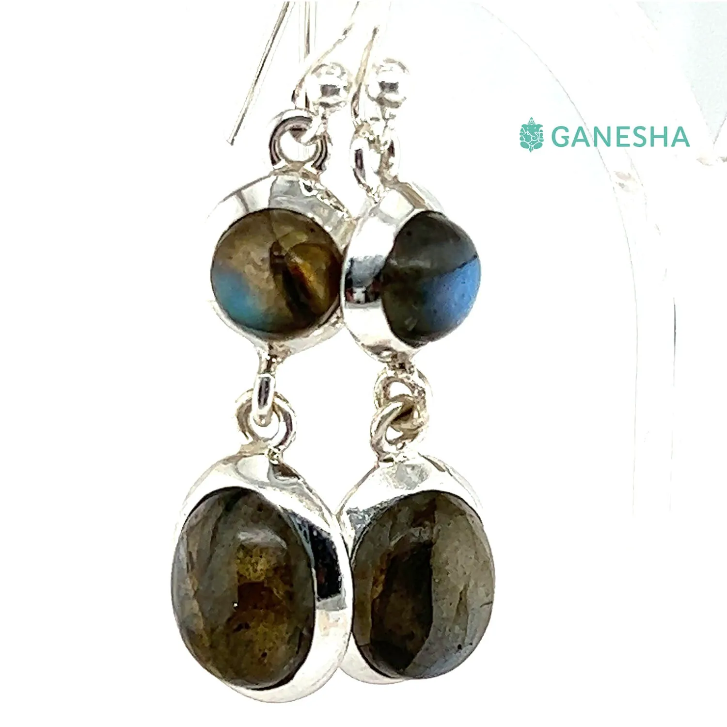 Labradorite Double-Drop Earrings (925) Sterling Silver on