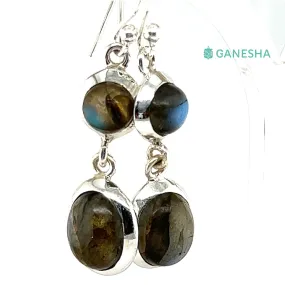 Labradorite Double-Drop Earrings (925) Sterling Silver on