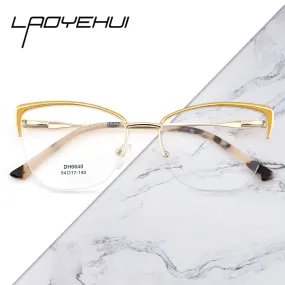 Laoyehui Women's Full Rim Square Cat Eye Alloy Hyperopic Reading Glasses Anti Blue Light Orange 6640