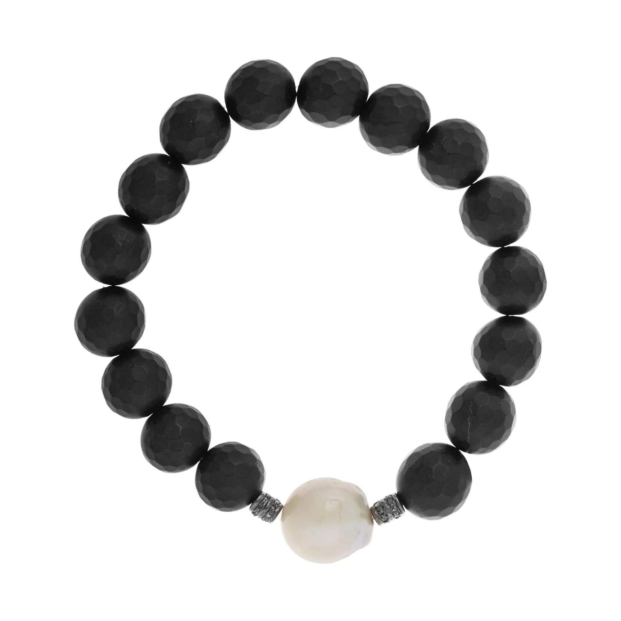 Large Onyx & White Pearl Bracelet 28