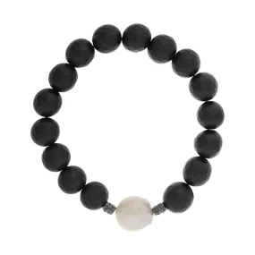 Large Onyx & White Pearl Bracelet 28