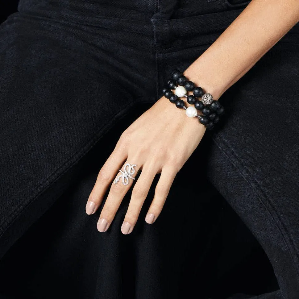 Large Onyx & White Pearl Bracelet 28