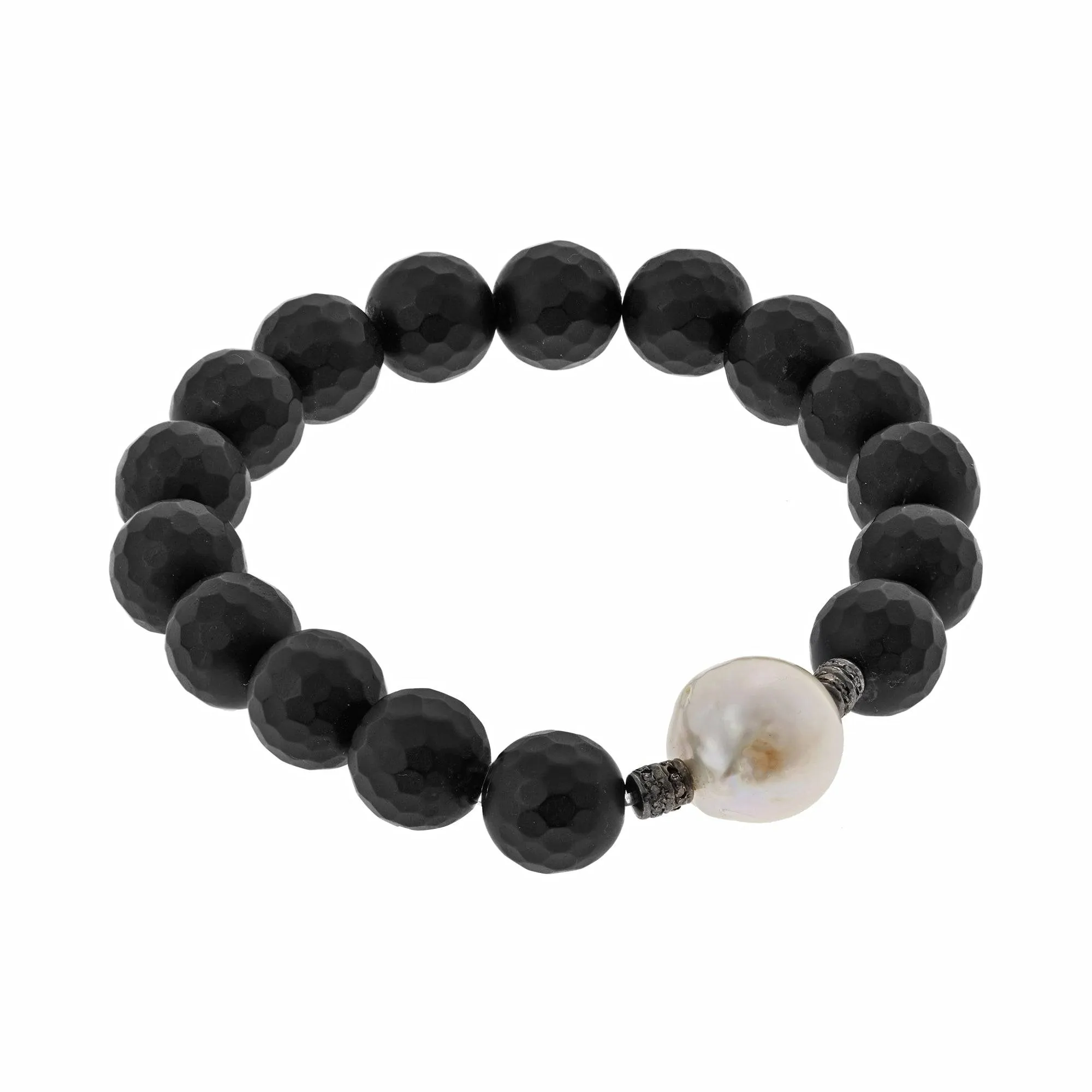 Large Onyx & White Pearl Bracelet 28
