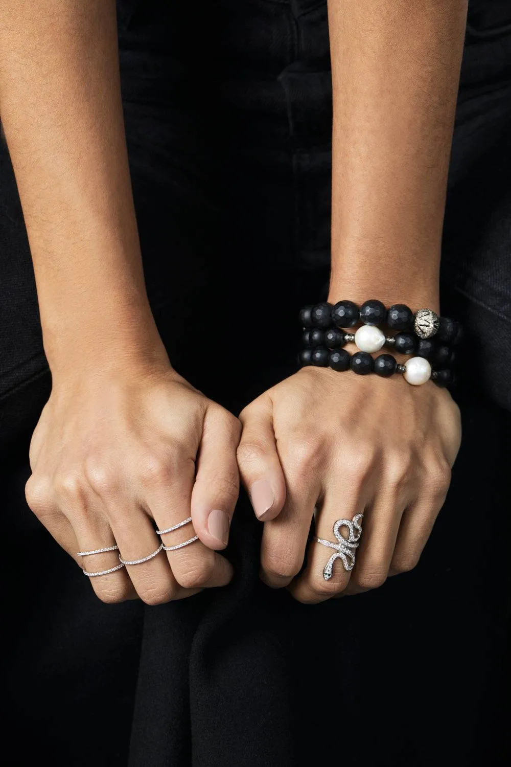 Large Onyx & White Pearl Bracelet 28
