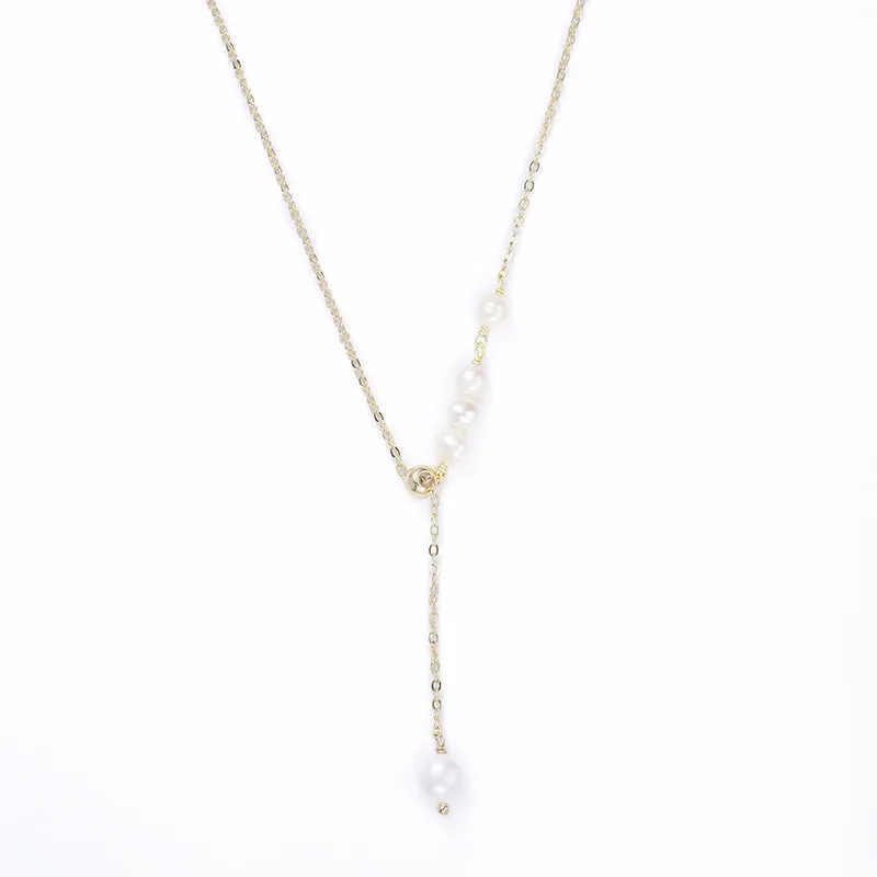 Light Luxury 14K Gold Pearl Collar Necklace for Women by Planderful Collection