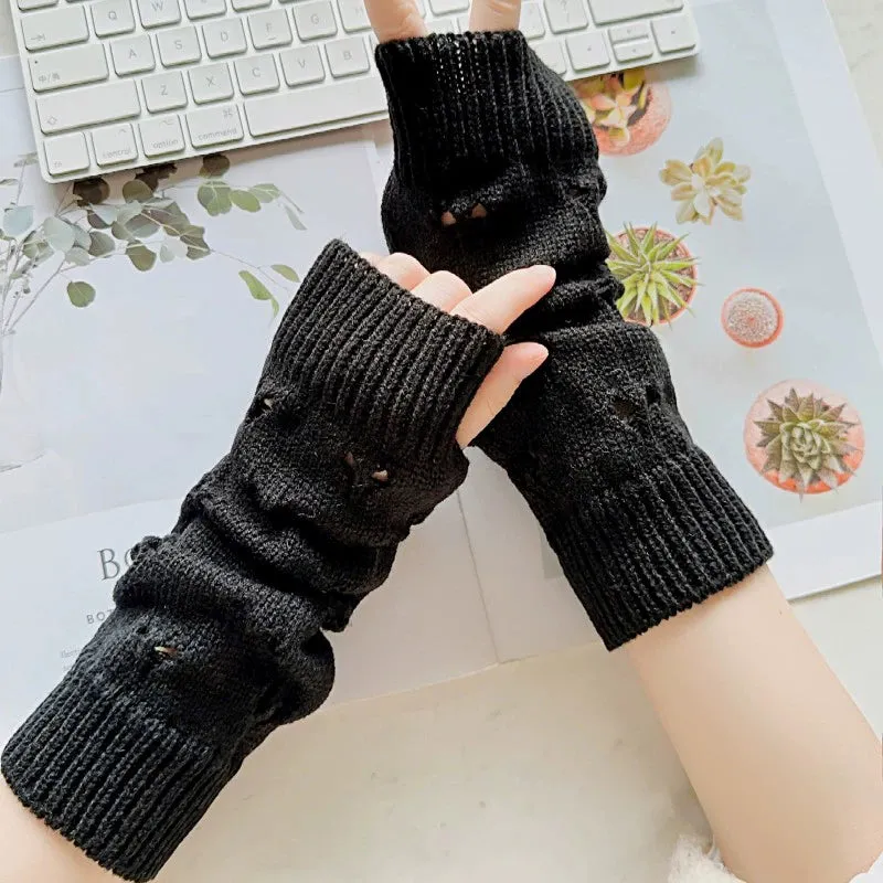 Loose Love Jacquard Knitted Sleeve Gloves for Women