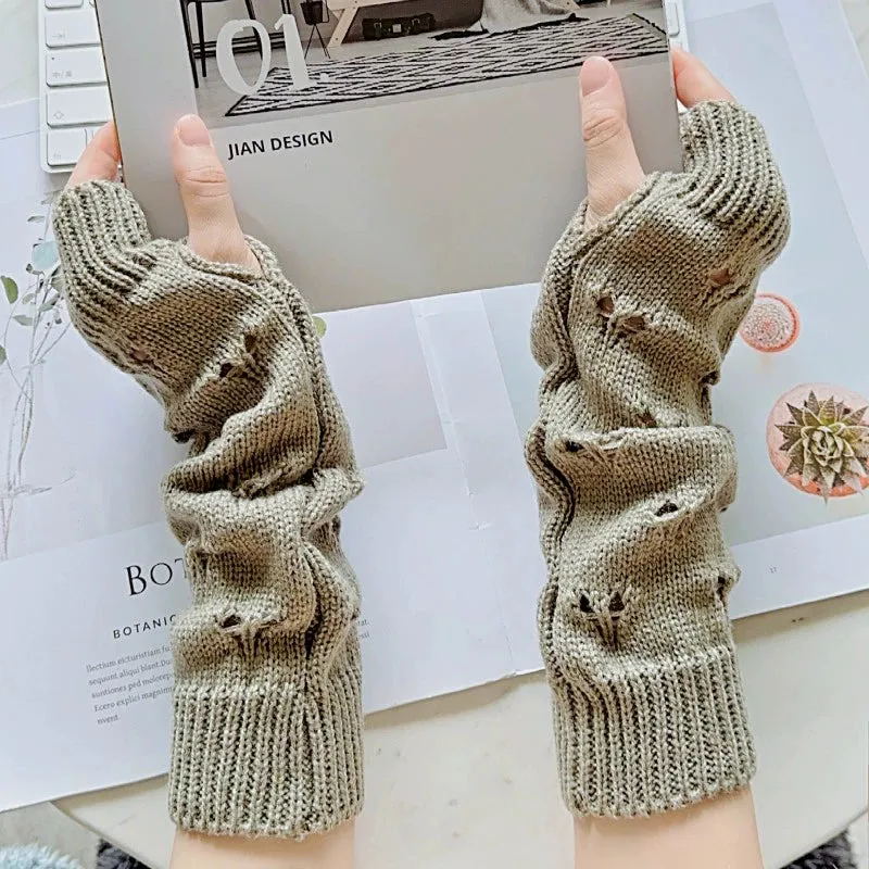 Loose Love Jacquard Knitted Sleeve Gloves for Women