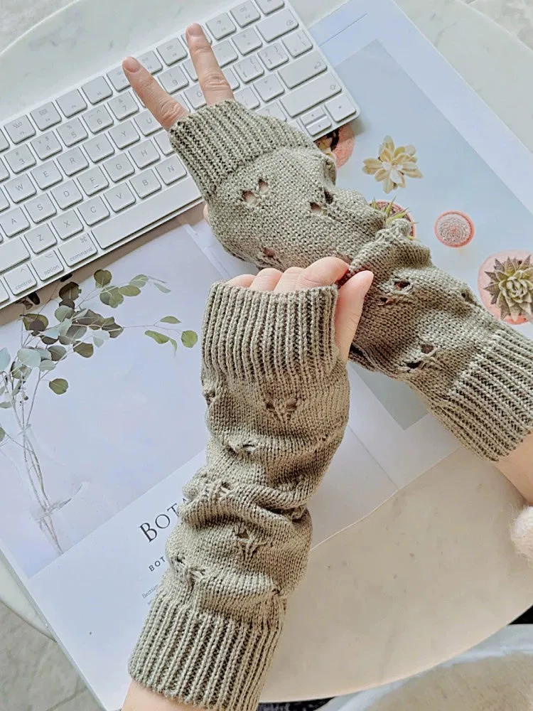 Loose Love Jacquard Knitted Sleeve Gloves for Women