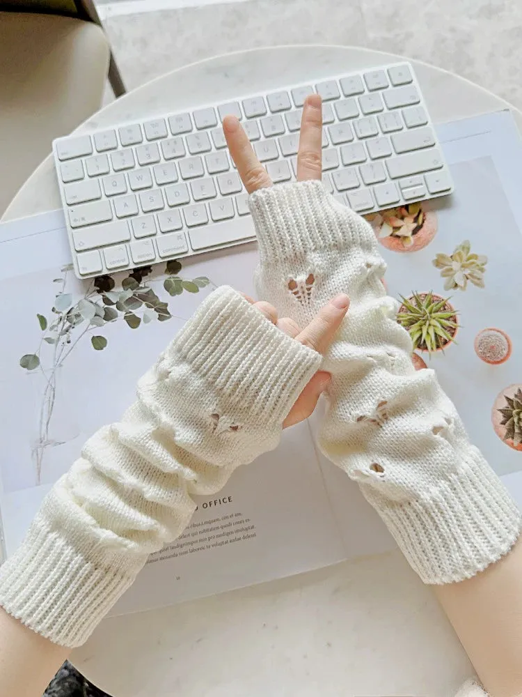 Loose Love Jacquard Knitted Sleeve Gloves for Women