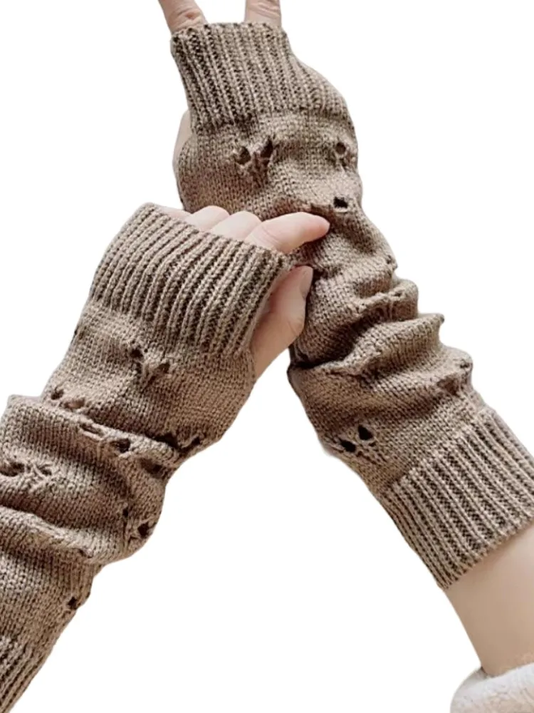 Loose Love Jacquard Knitted Sleeve Gloves for Women