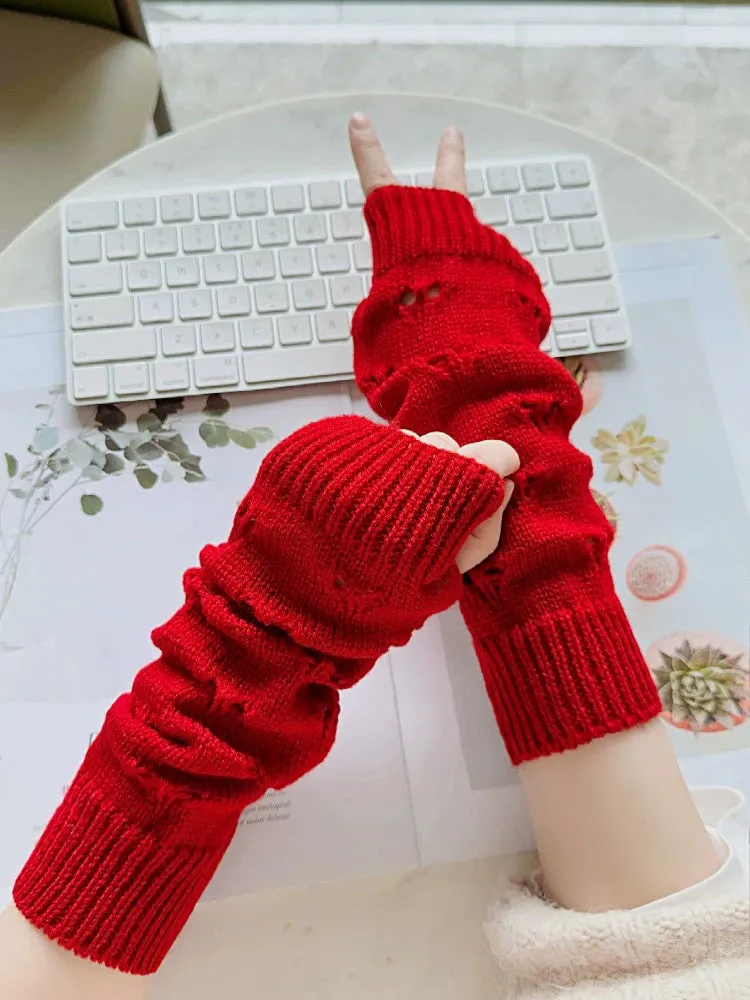 Loose Love Jacquard Knitted Sleeve Gloves for Women