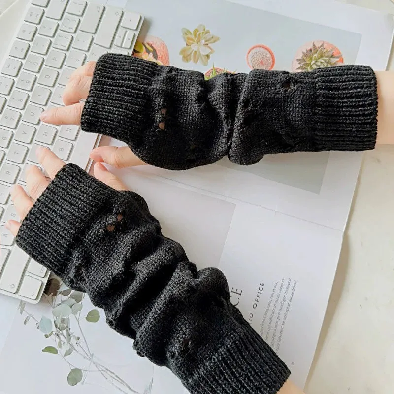 Loose Love Jacquard Knitted Sleeve Gloves for Women