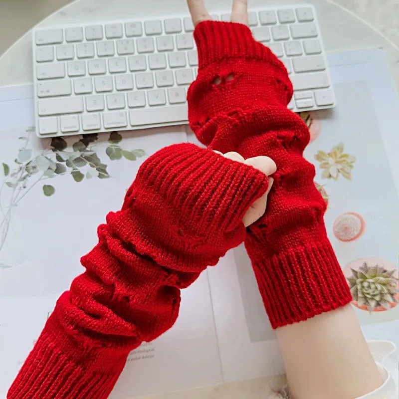 Loose Love Jacquard Knitted Sleeve Gloves for Women