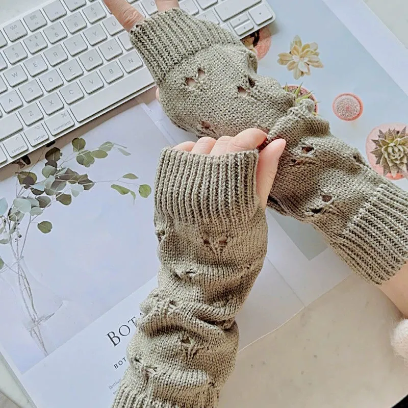 Loose Love Jacquard Knitted Sleeve Gloves for Women