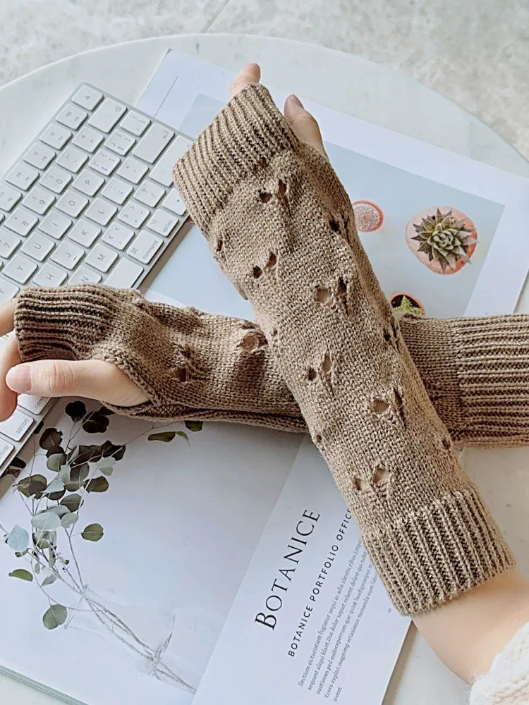 Loose Love Jacquard Knitted Sleeve Gloves for Women