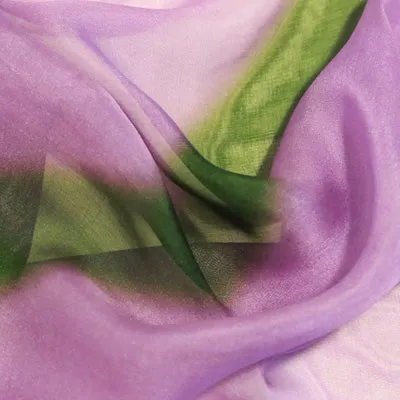 < Limited Edition > Silk Chiffon Scarf with Purple & Olive Print "Ce Soir" / 53x53cm / Made in Japan