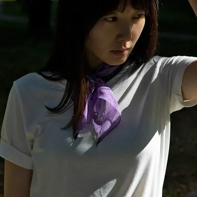 < Limited Edition > Silk Chiffon Scarf with Purple & Olive Print "Ce Soir" / 53x53cm / Made in Japan
