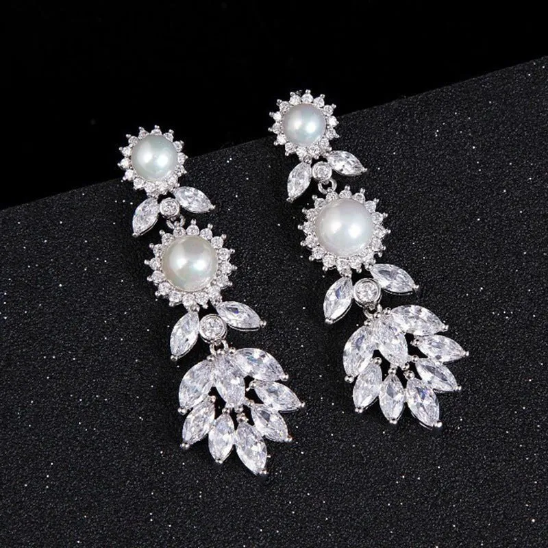 Luxy Moon Pearl Necklace Cubic Zirconia Wedding Jewelry Sets