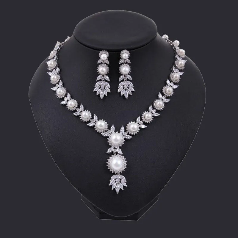 Luxy Moon Pearl Necklace Cubic Zirconia Wedding Jewelry Sets