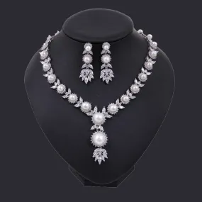Luxy Moon Pearl Necklace Cubic Zirconia Wedding Jewelry Sets