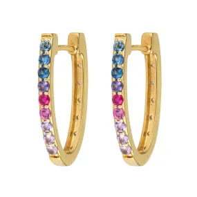 Medium Double Sided Oval Sapphire and Diamond Hoop Earrings